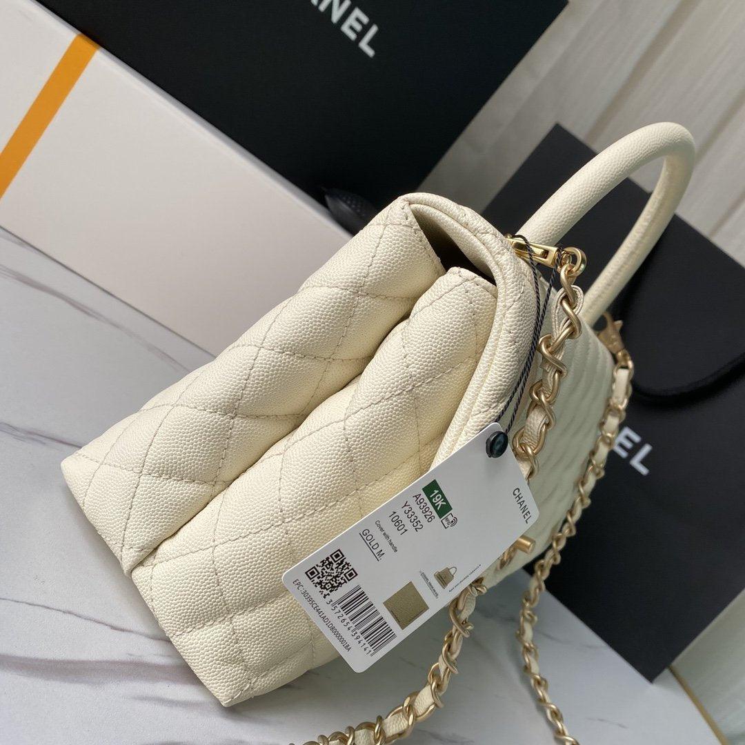 Flap Bag with Top Handle - White